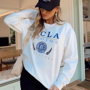 Princess Polly UCLA Vintage Puff Sweater in Off White